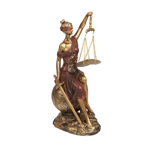 פסל אלת הצדק על כדור עם הקדשה אישית – מתנה יוקרתית להוקרה והערכה