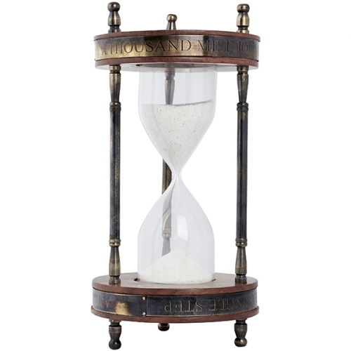 שעון חול זכוכית עץ ונחושת 5 דקות za4213