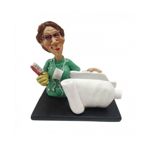 מעמד פסל קריקטורה “רופאת שיניים” עם מעמד לכרטיסי ביקור