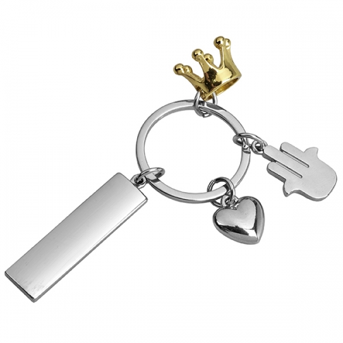 מחזיק מפתחות מתכת חמסה+לב+כתר זהב+לוחית ZA4378