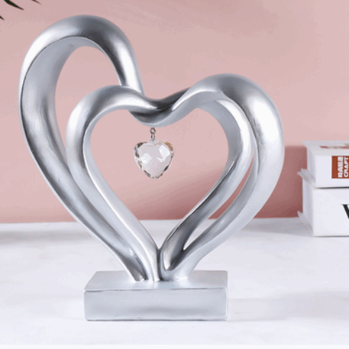 פסל לבבות עם תליון – כסוף