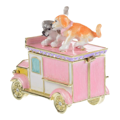 קופסת תכשיטים מעוטרת בצורת מכונית עם כלבים