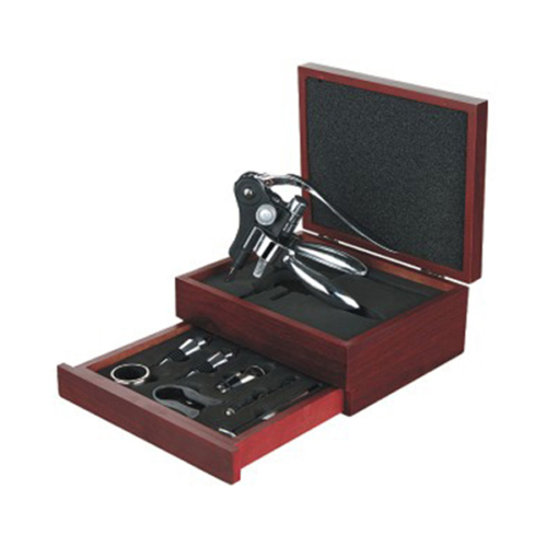 מארז עץ מתנה מהודר פותחן יין פושאפ עם 7 אביזרים