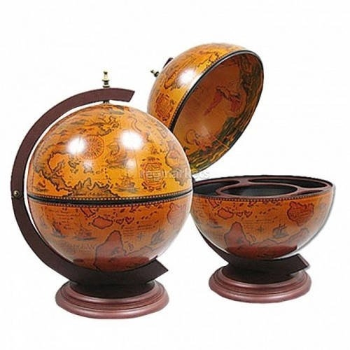 גלובוס בר יוקרתי מעץ איטלקי | גלובוס בר מעוצב לאחסון יין ואלכוהול