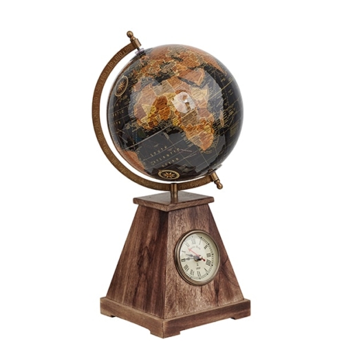 גלובוס ענתיק יוקרתי 8 אינץ’ על פגודת עץ עם שעון