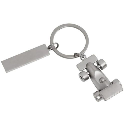 מחזיק מפתחות מתכת מכונית מרוץ עם חריטה אישית