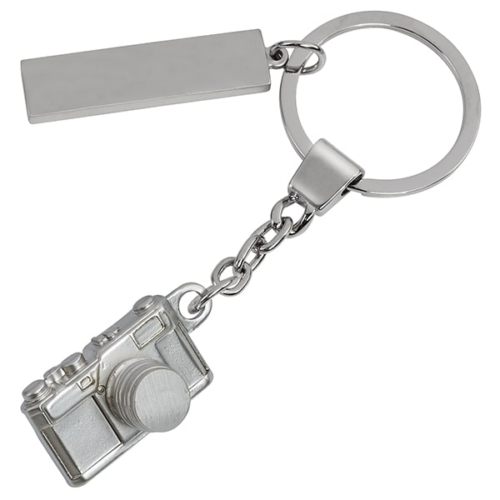 מחזיק מפתחות מצלמה מתכתי | עם לוחית לחריטה אישית