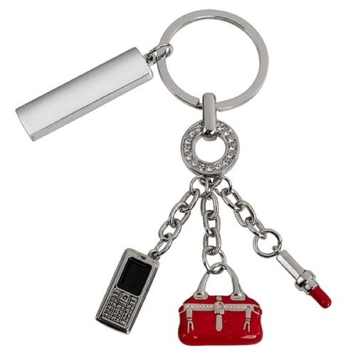 מחזיק מפתחות מתכתי “תיק, פלאפון, שפתון” עם מיתוג