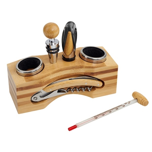 ערכת יין 6 חלקים ליין במעמד מעוצב עץ במבוק