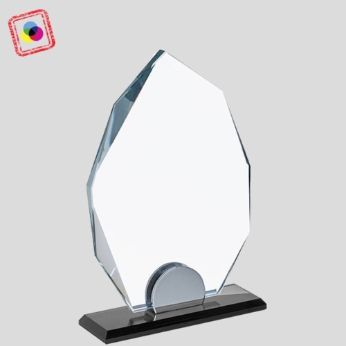 מגן הוקרה מזכוכית קריסטל עם הדפסה אישית בצורת גיאומטרי