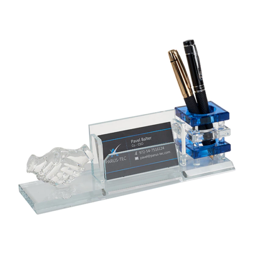 מעמד קריסטל לחיצת יד – עם חריטה אישית