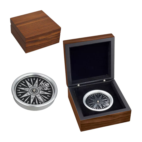 מצפן מתכת גדול מהודר במארז עץ עם הקדשה אישית