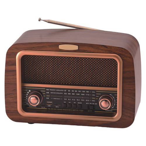 רדיו רטרו Bluetooth גדול עם רמקול ונגן MP3 | עץ אגוז
